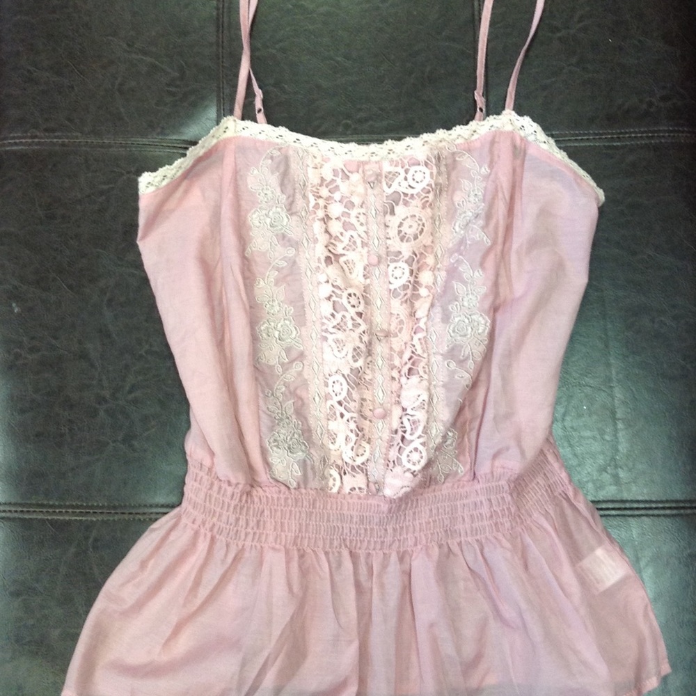 Ruby rose pink embroidered boho peplum blouse Nwot